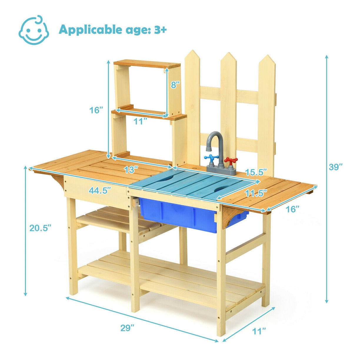 Juego de cocina de juguete de madera para niños al aire libre