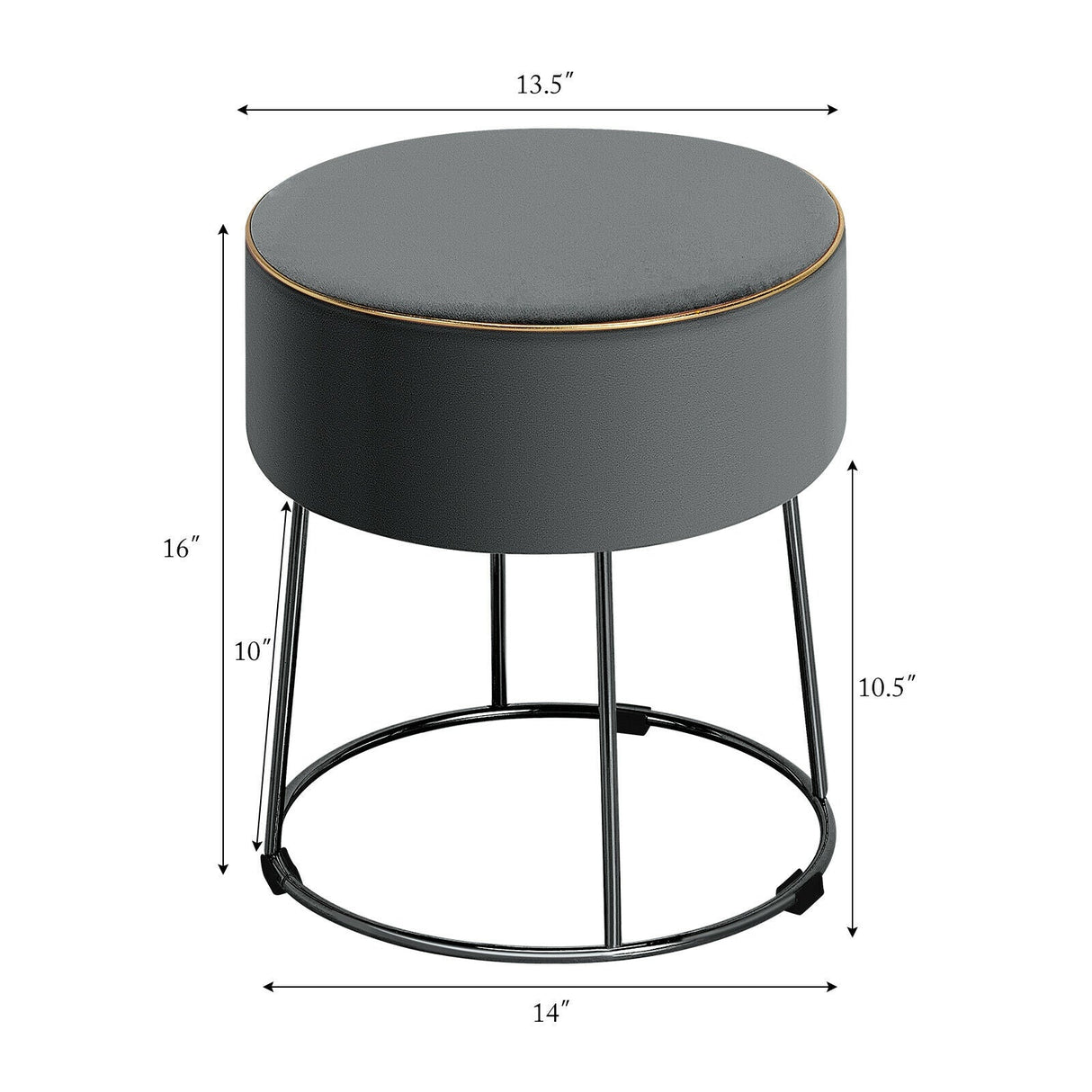 Round Velvet Footrest Stool Ottoman with Non-Slip Foot Pads for Bedside