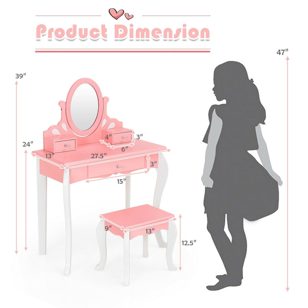 Juego de Tocador de Princesa para Niñas con Espejo y Cajón