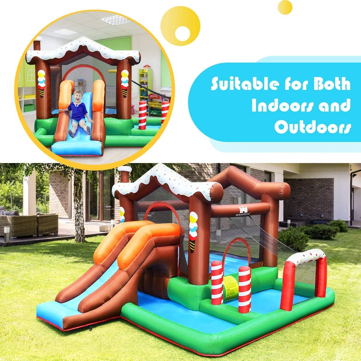 Casa de rebote inflable para niños de exterior e interior con soplador de aire de 480 W