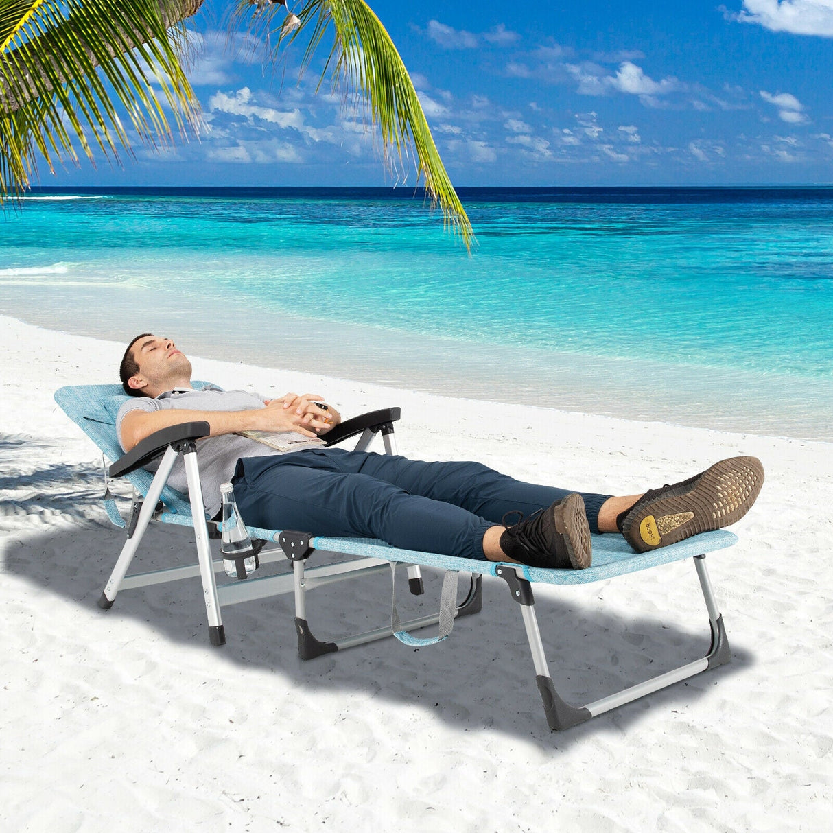 Tumbona Plegable de Playa con 7 Posiciones Ajustables