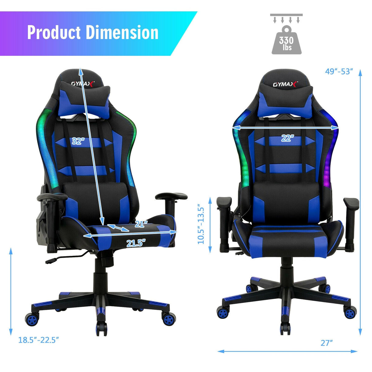 Silla Gaming Giratoria Ajustable con Luces LED y Mando a Distancia