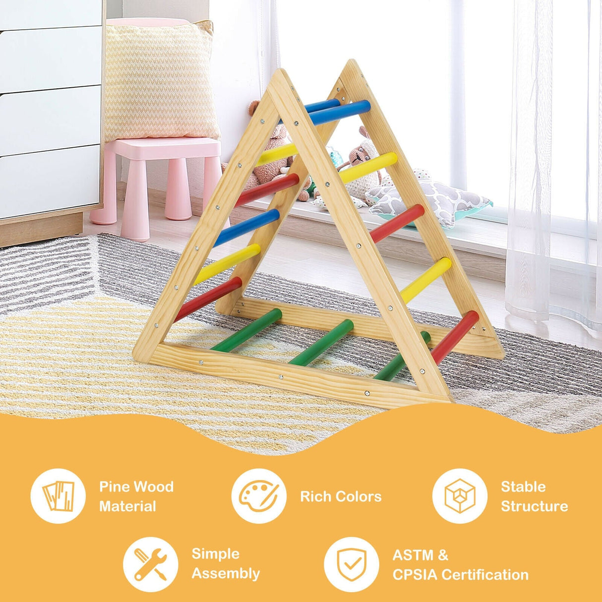 Escalera de triángulo para escalar con 3 niveles para niños-Multicolor