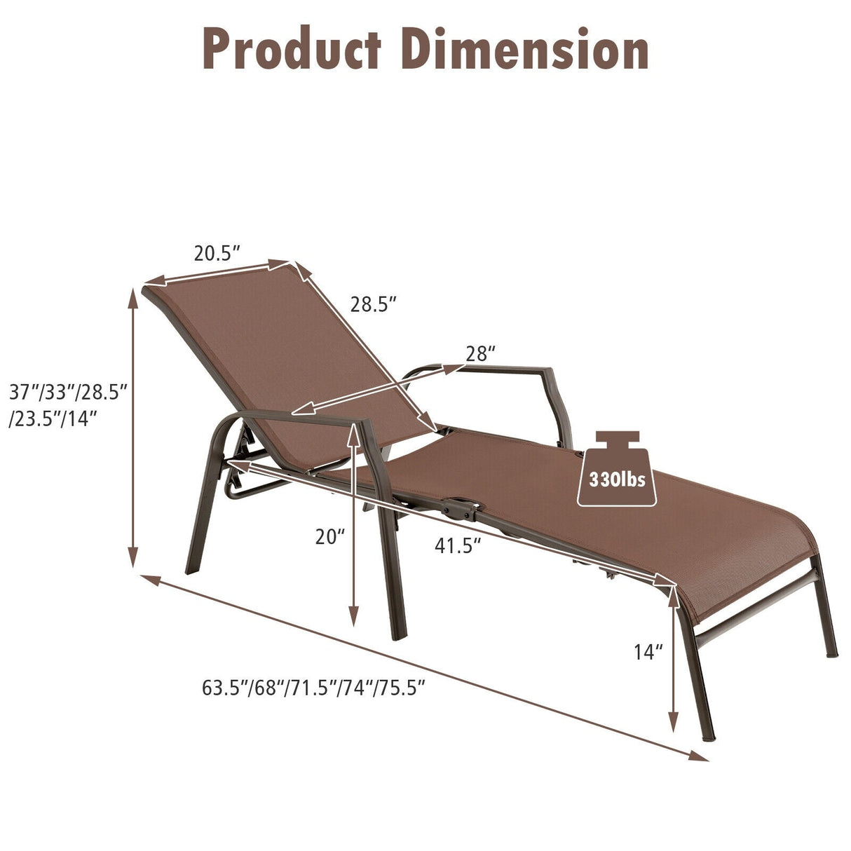 Juego de 2 tumbonas plegables para patio con respaldo ajustable - Marrón