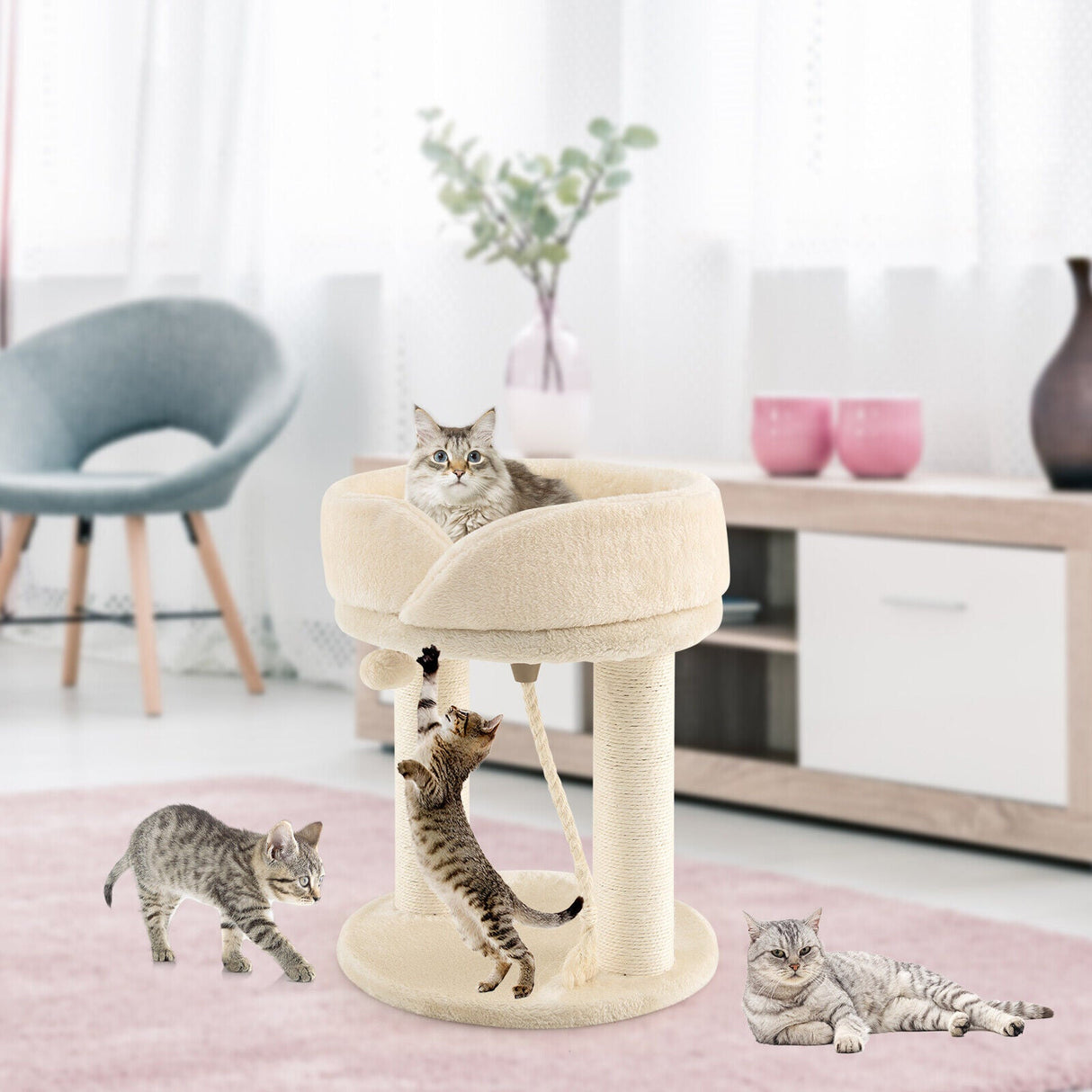 Árbol para gatos con plataformas de felpa y rascador