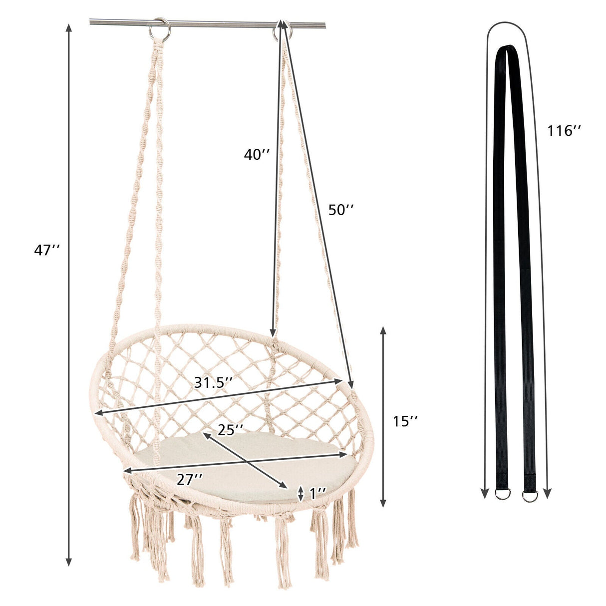 Silla Colgante Acolchada con Kit de Suspensión
