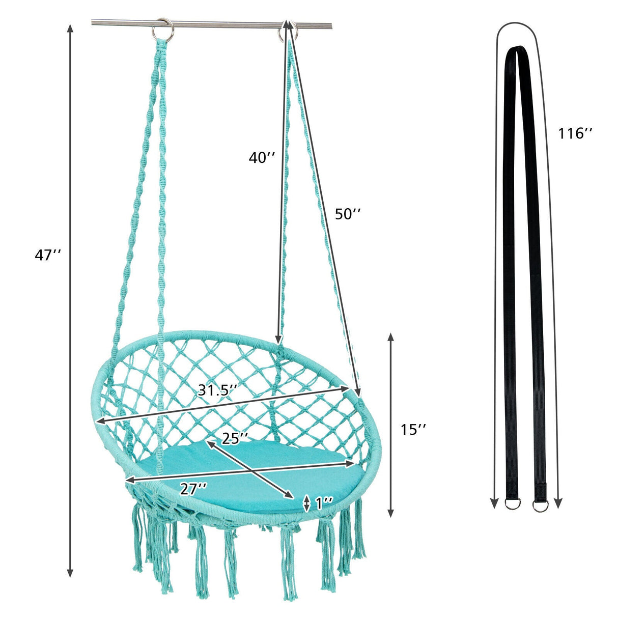 Silla Colgante Acolchada con Kit de Suspensión