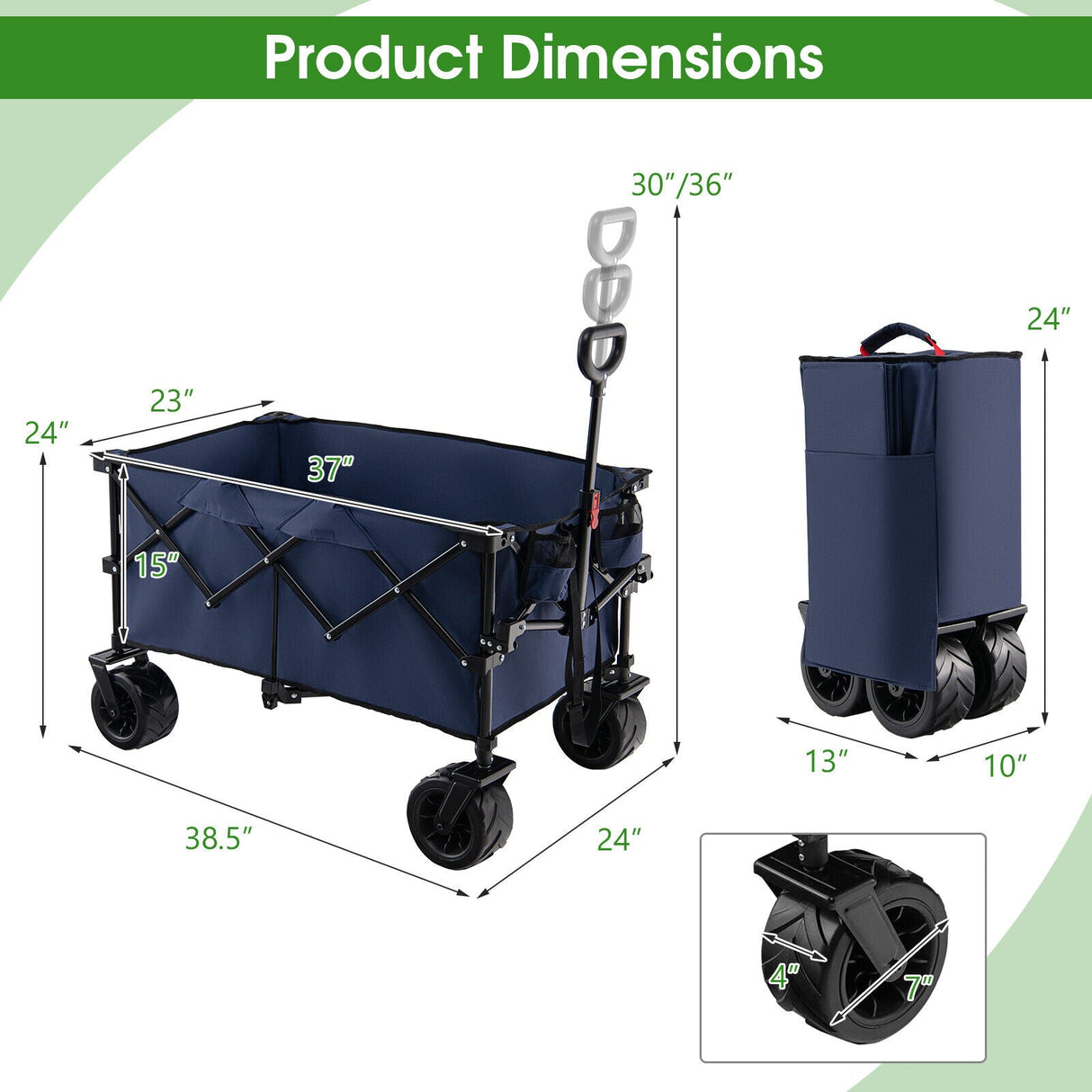 Carro utilitario plegable para jardín con ruedas anchas y mango ajustable