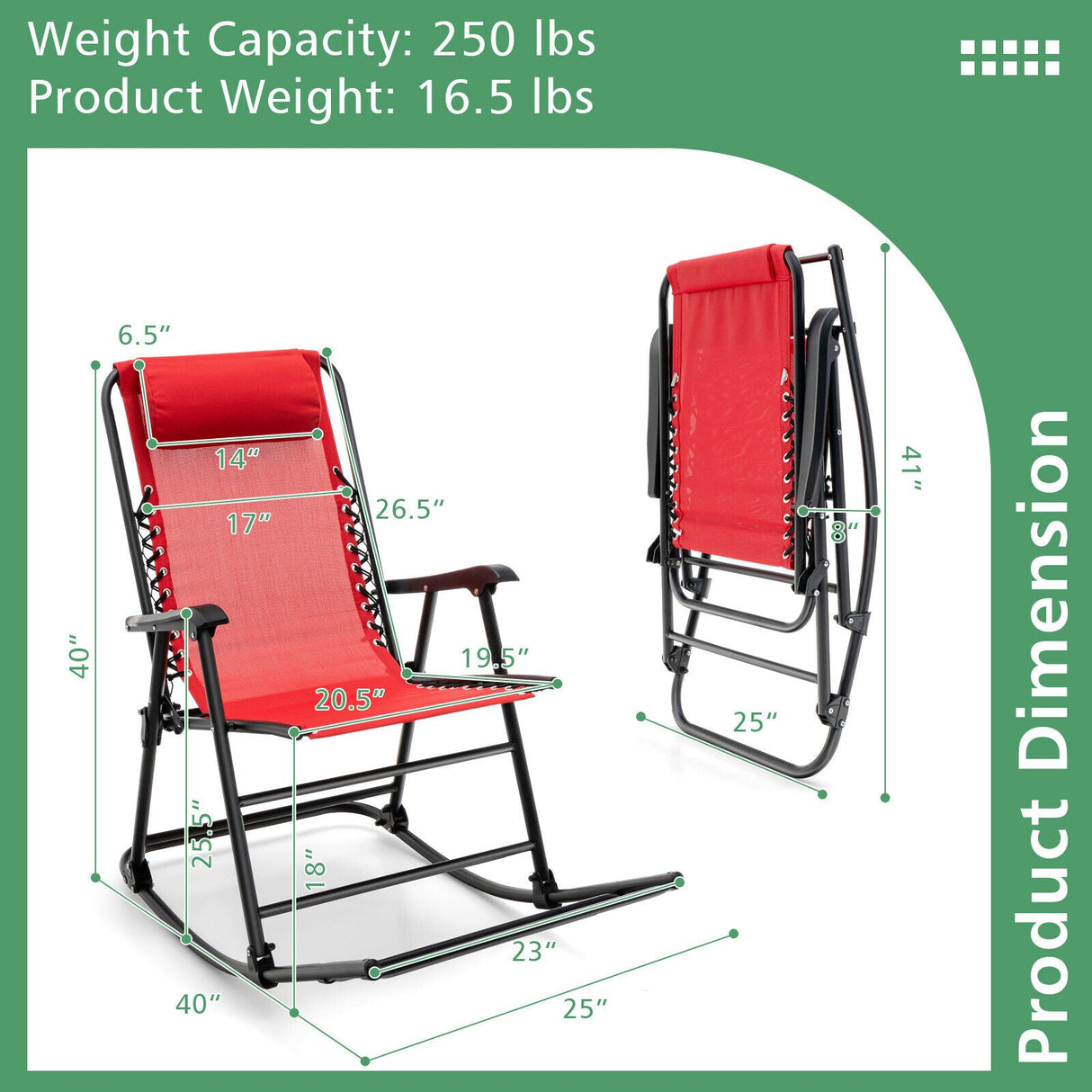 Sillón mecedora plegable liviano para exteriores con reposapiés
