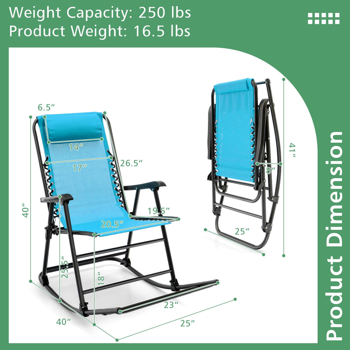 Sillón mecedora plegable liviano para exteriores con reposapiés