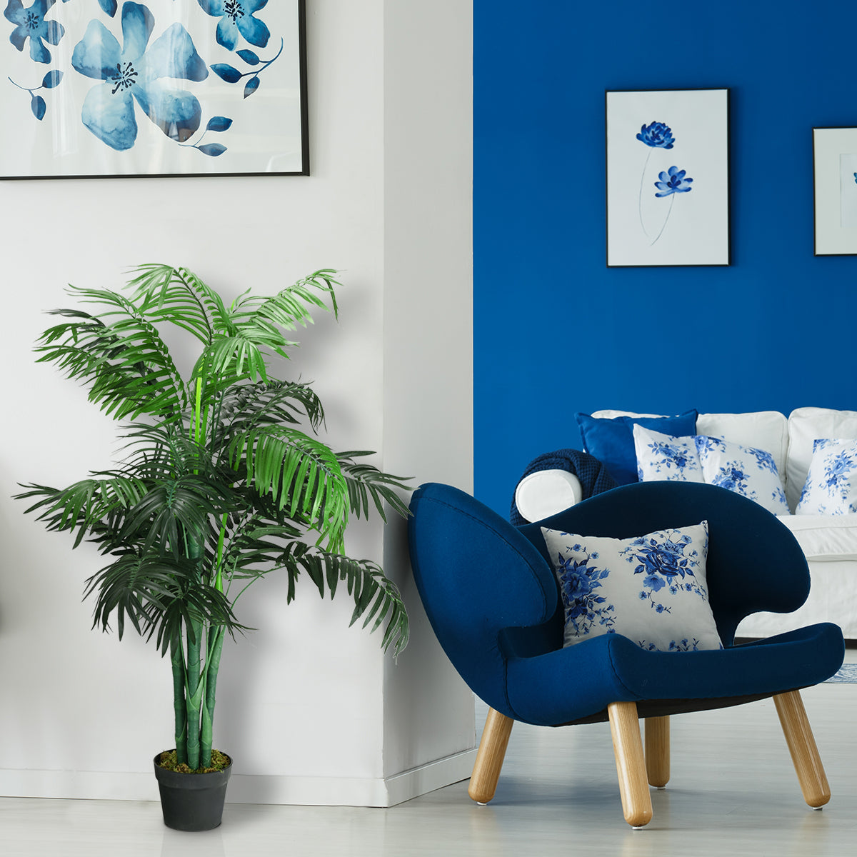Palmera Areca artificial de seda decorativa de 3,5 pies con cesta