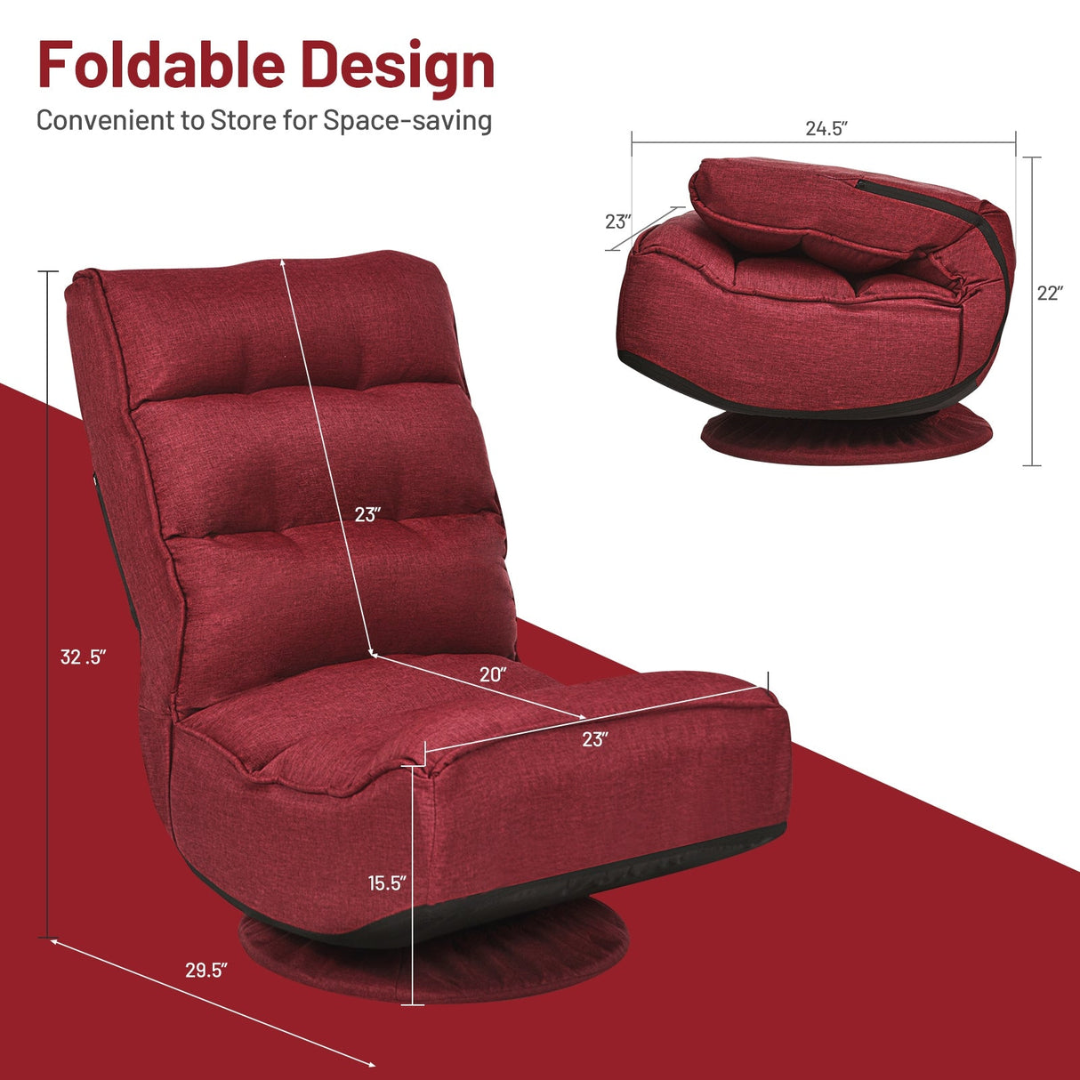 Silla de juego plegable de suelo de 5 posiciones