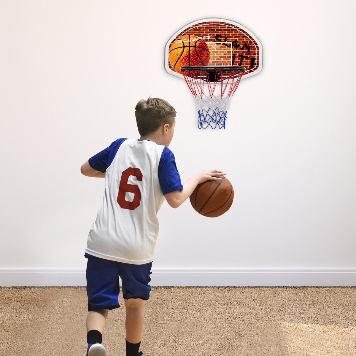 Tablero de baloncesto montado en la pared con aro y 2 redes