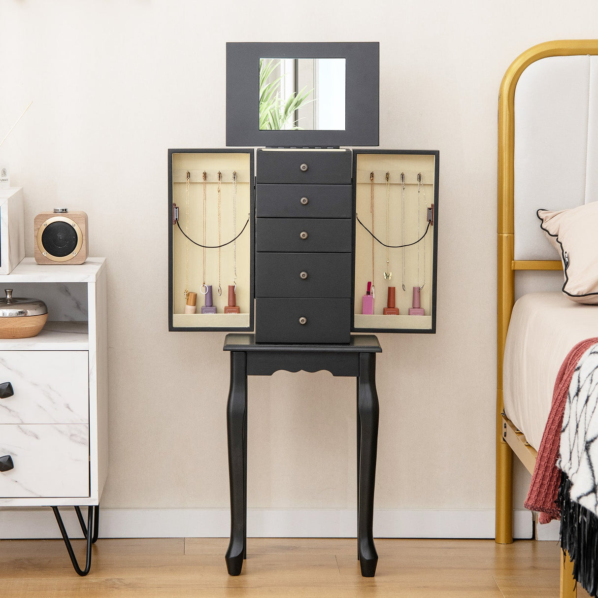 Gabinete de almacenamiento de joyas con espejo y 2 colores