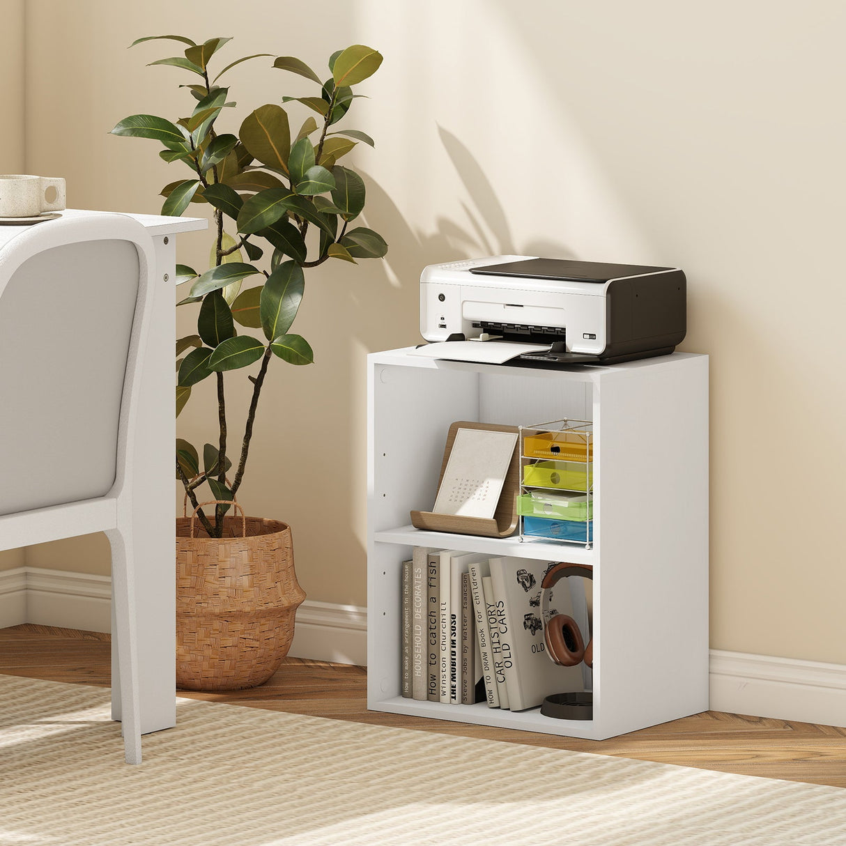 Juego de 2 estanterías de 2 cubos, librerías abiertas de pie con estante ajustable de 5 posiciones