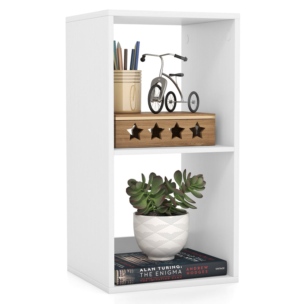Estantería de 2 cubos con riel de protección trasero para sala de estar o dormitorio
