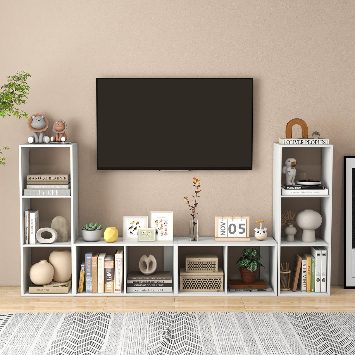 Estantería de 2 cubos con riel de protección trasero para sala de estar o dormitorio