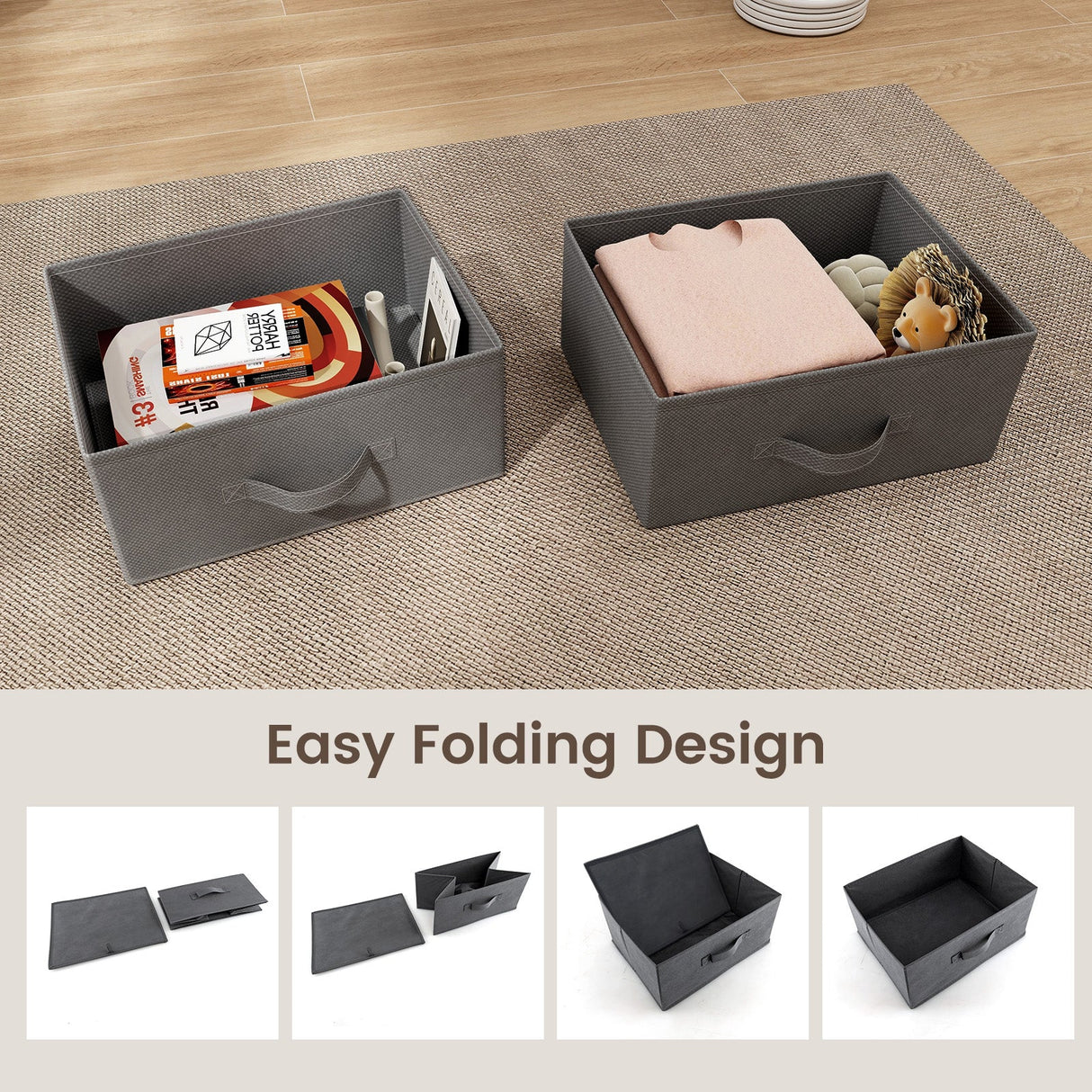 2-Drawer Nightstand with Removable Fabric Bins and Pull Handles