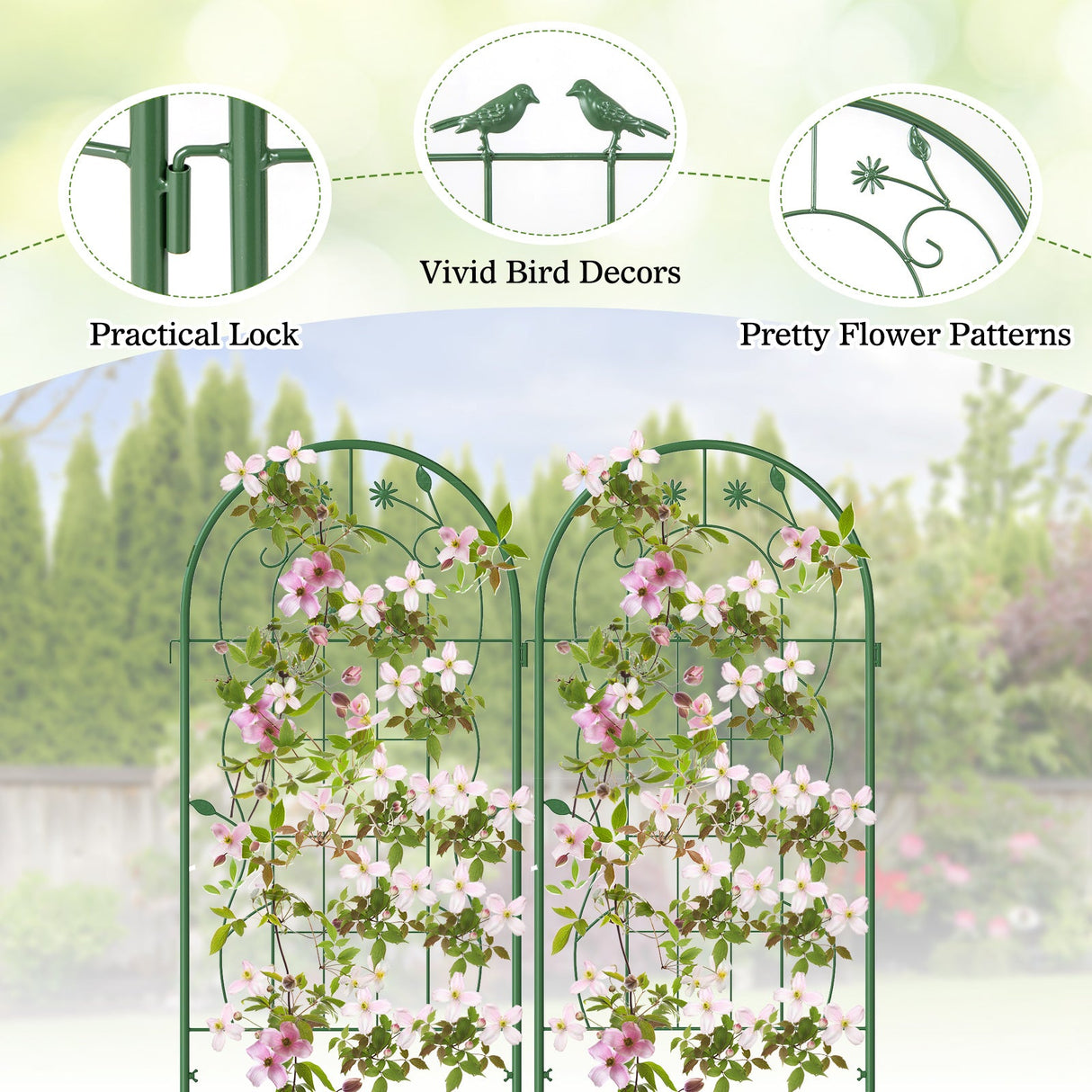 Paquete de 2 celosías de metal de 71 x 20 pulgadas, soportes inoxidables para plantas trepadoras para jardín