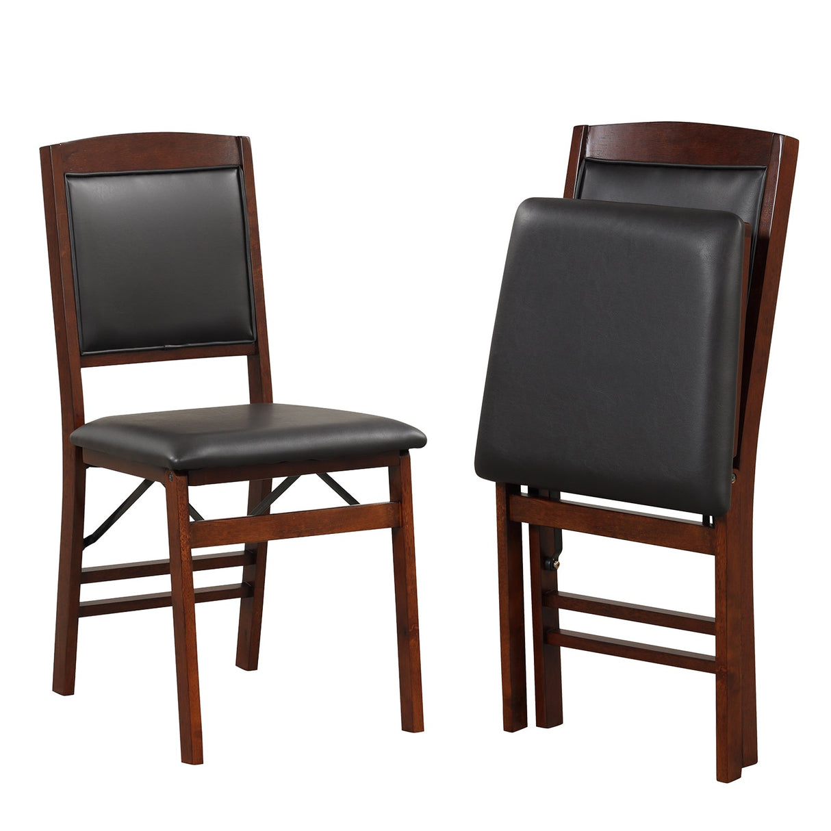 Juego de 2 sillas de comedor plegables con asiento acolchado y respaldo alto - Marrón
