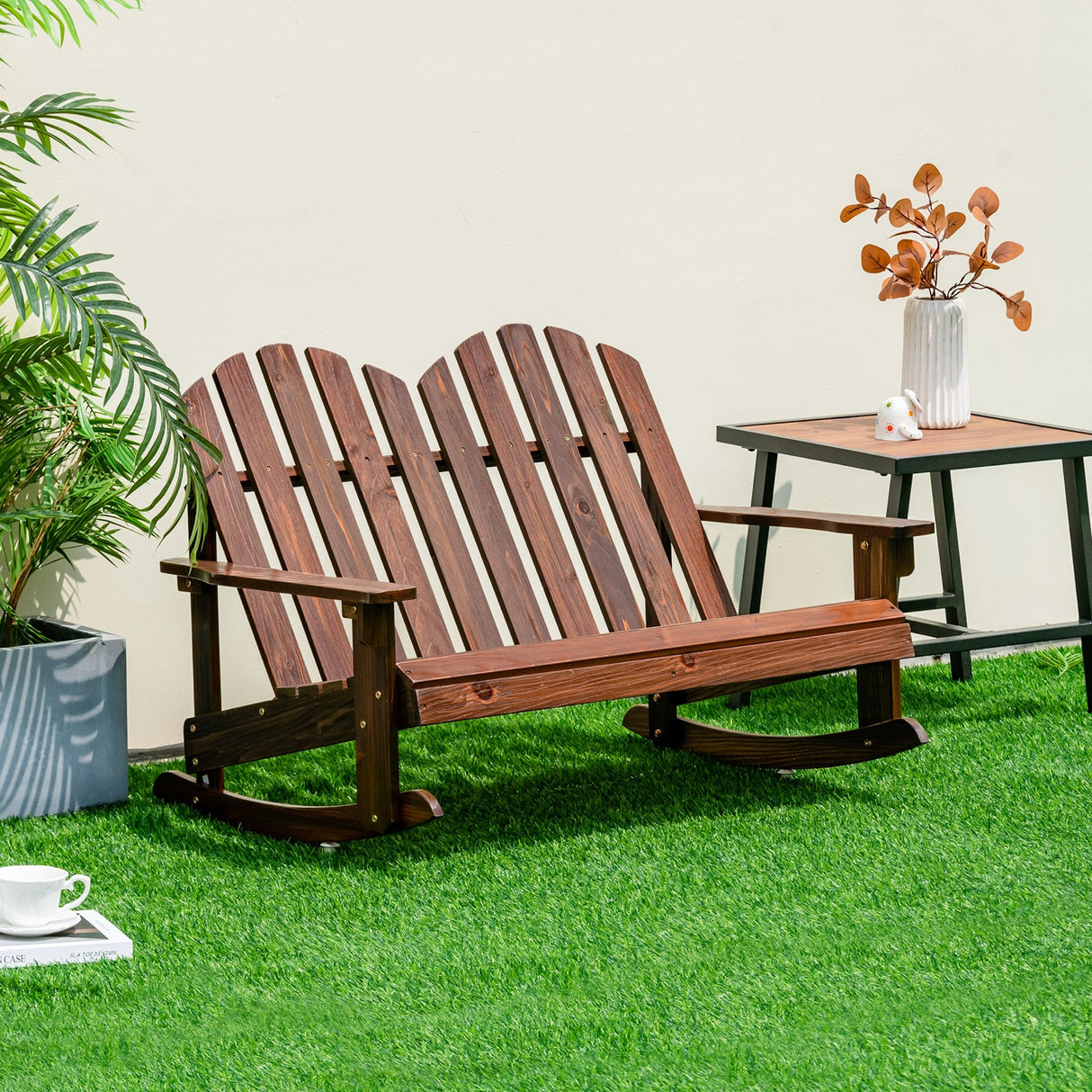Mecedora Adirondack para 2 personas con asiento de listones