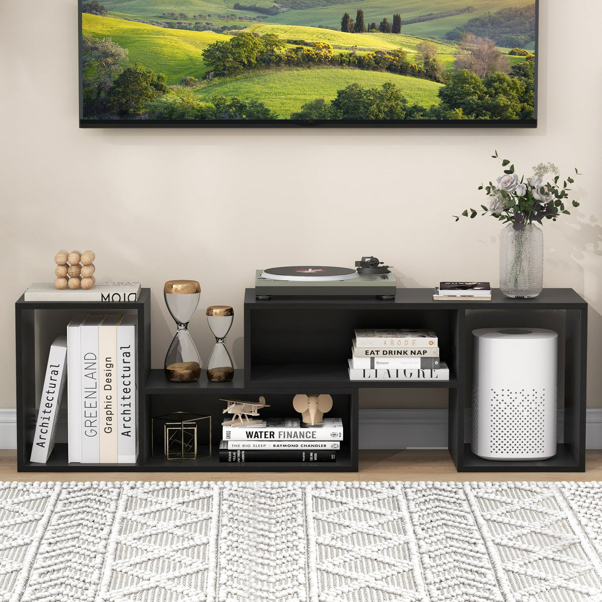 Mueble de TV ajustable de 2 piezas para televisores de hasta 55 pulgadas con cubos de almacenamiento