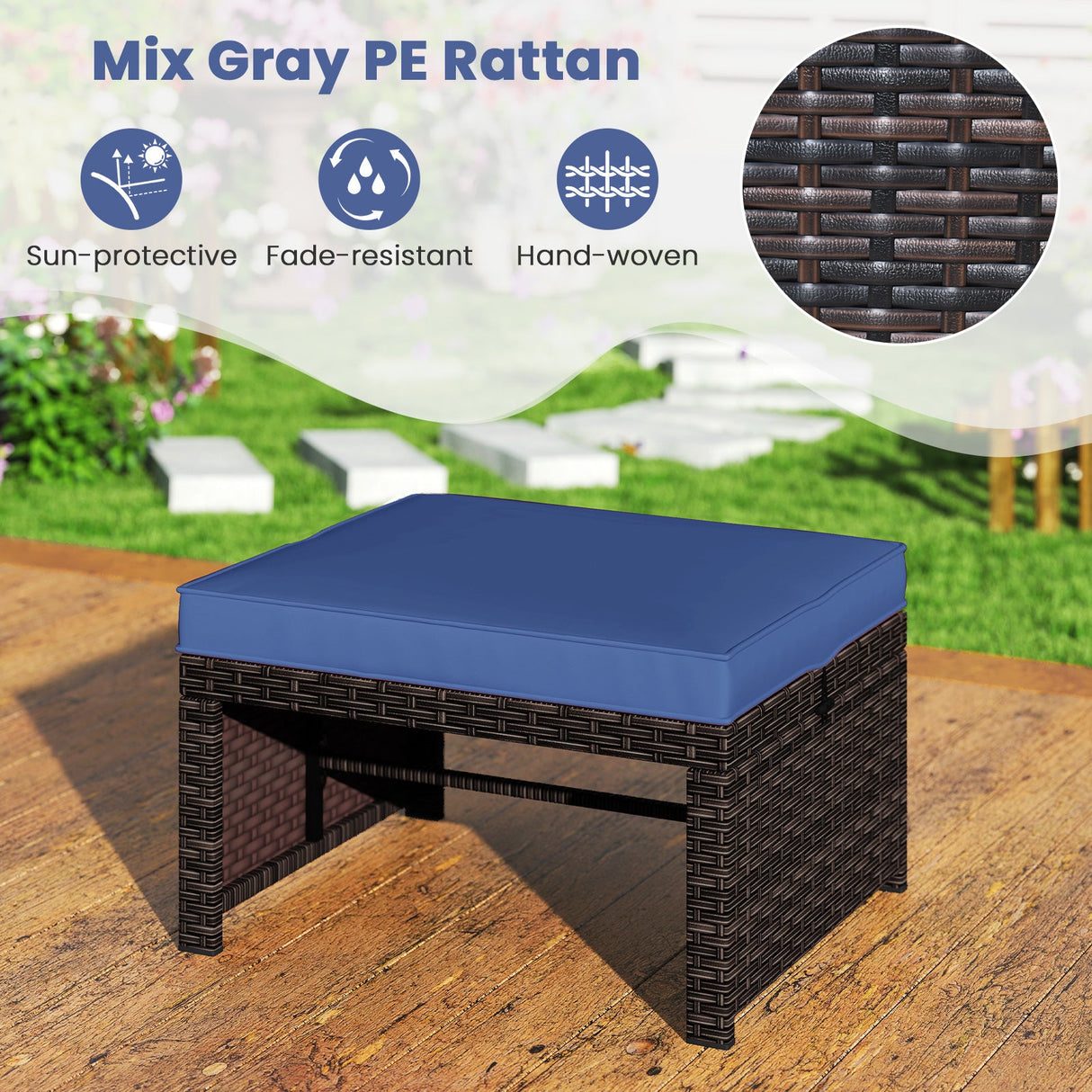 Otomana/Puf Multiusos de Exterior de Ratan PE de 2 Piezas para Patio