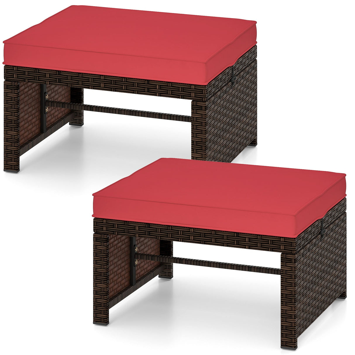 Otomana/Puf Multiusos de Exterior de Ratan PE de 2 Piezas para Patio