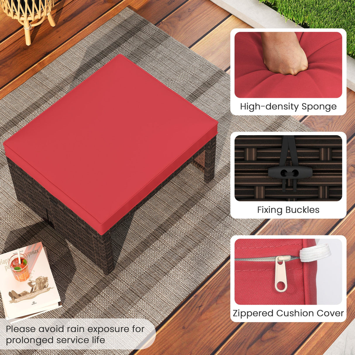Otomana/Puf Multiusos de Exterior de Ratan PE de 2 Piezas para Patio