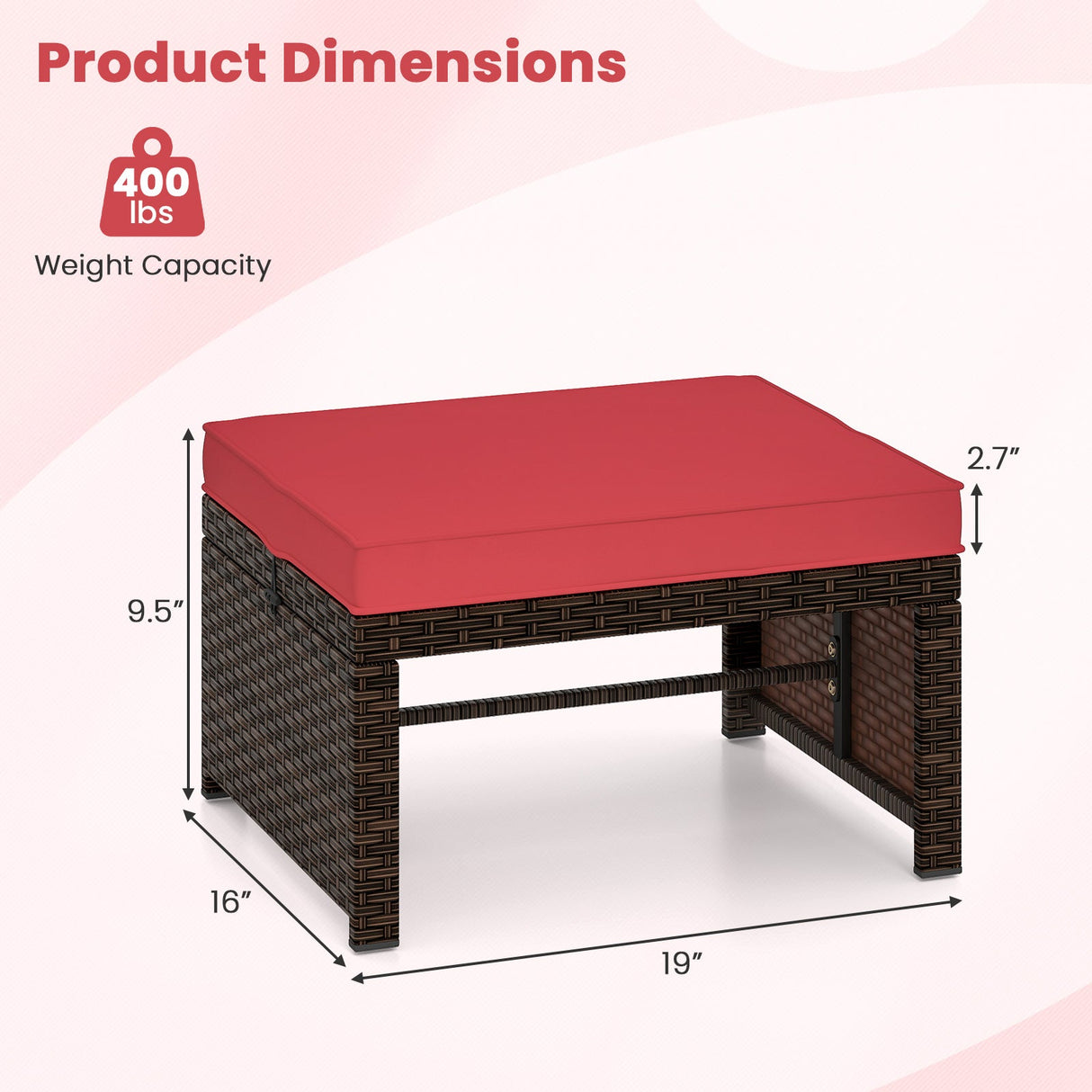 Otomana/Puf Multiusos de Exterior de Ratan PE de 2 Piezas para Patio