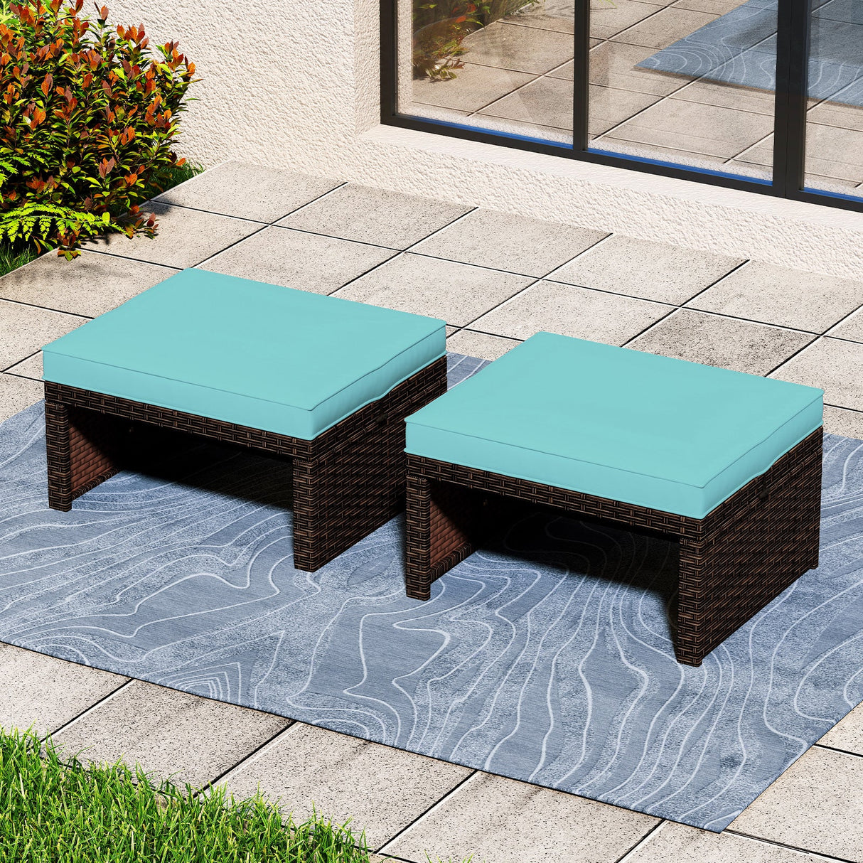 Otomana/Puf Multiusos de Exterior de Ratan PE de 2 Piezas para Patio