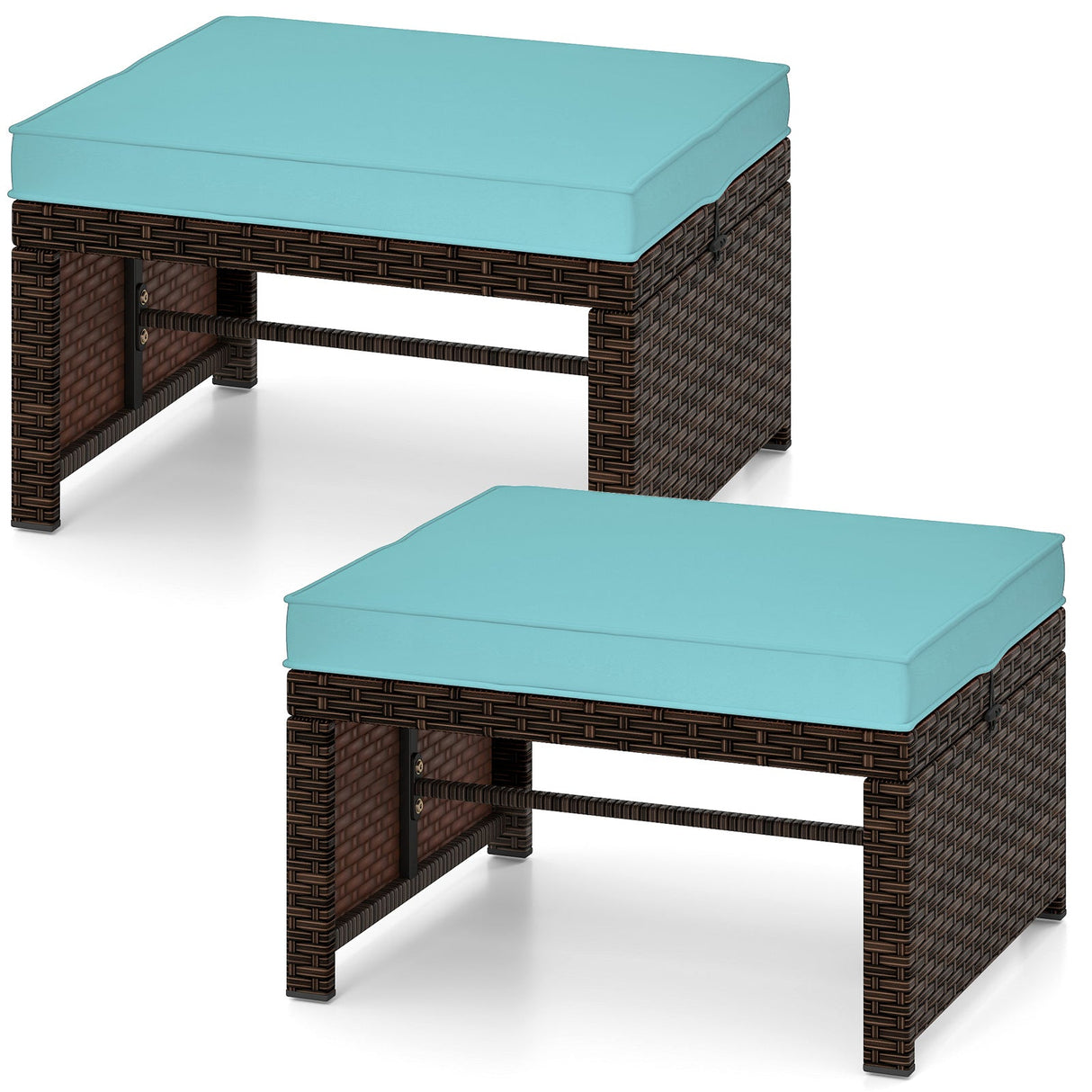 Otomana/Puf Multiusos de Exterior de Ratan PE de 2 Piezas para Patio