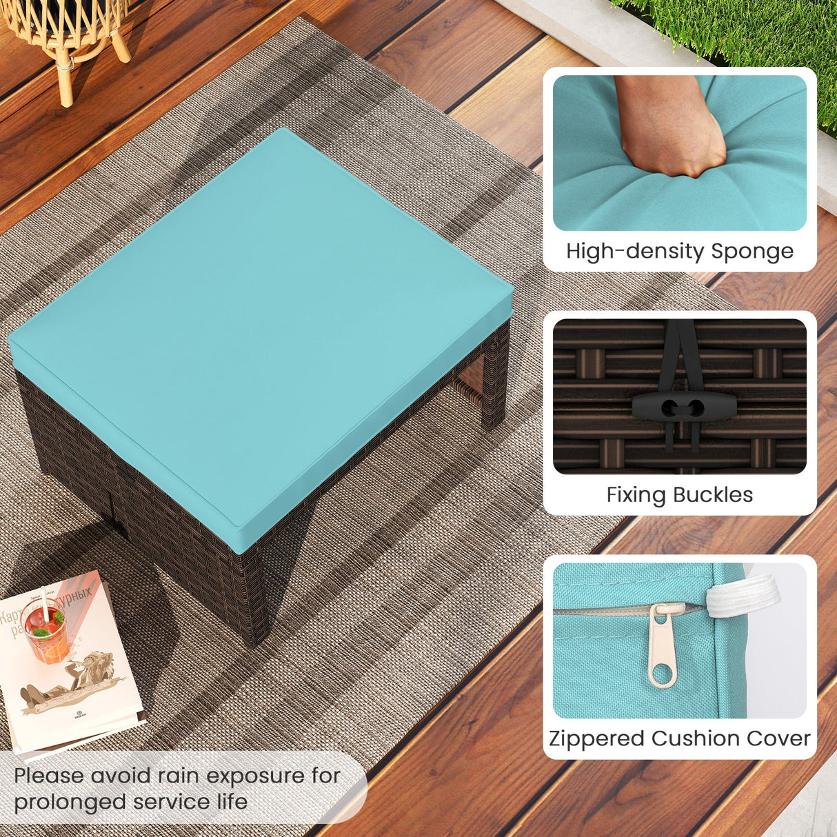 Otomana/Puf Multiusos de Exterior de Ratan PE de 2 Piezas para Patio
