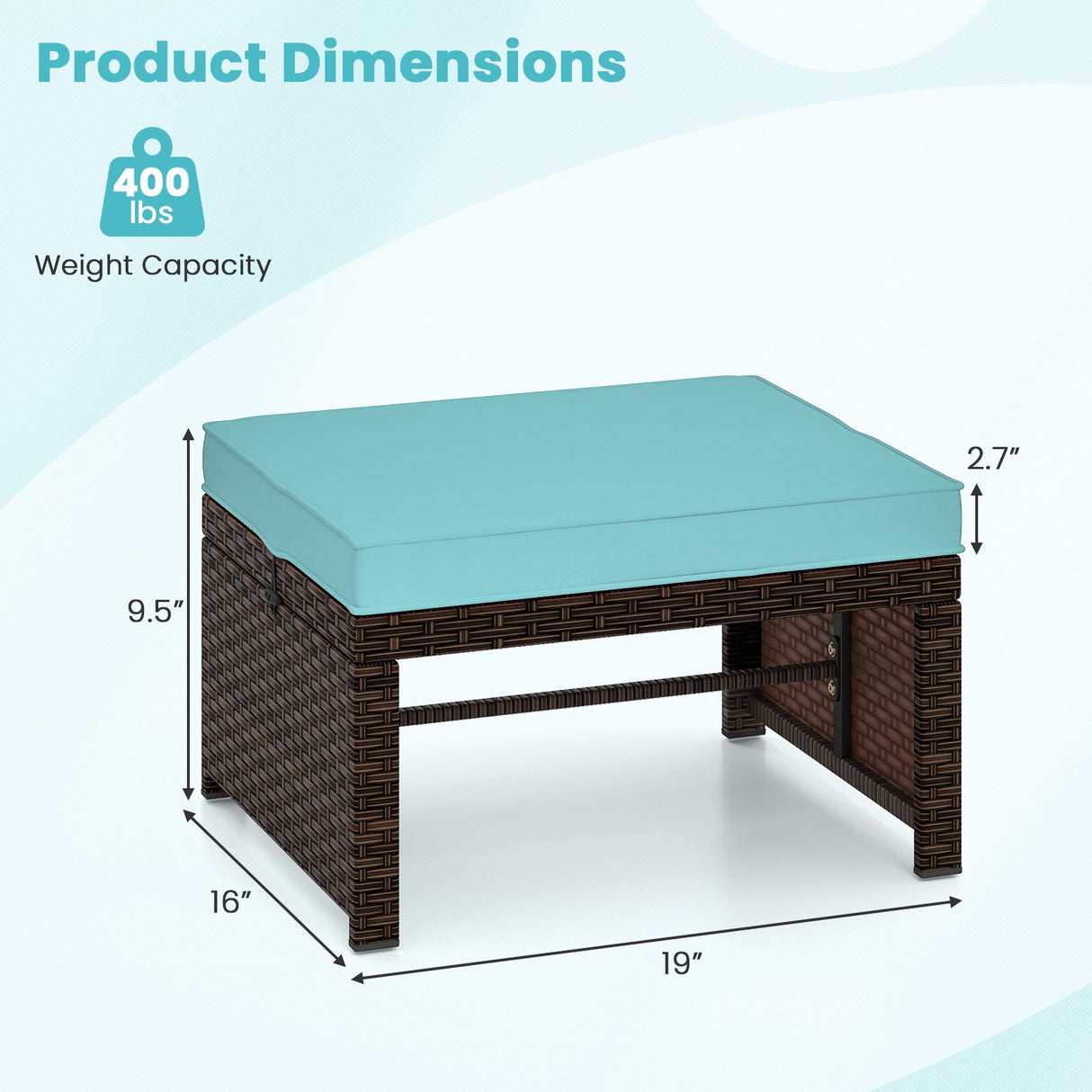 Otomana/Puf Multiusos de Exterior de Ratan PE de 2 Piezas para Patio