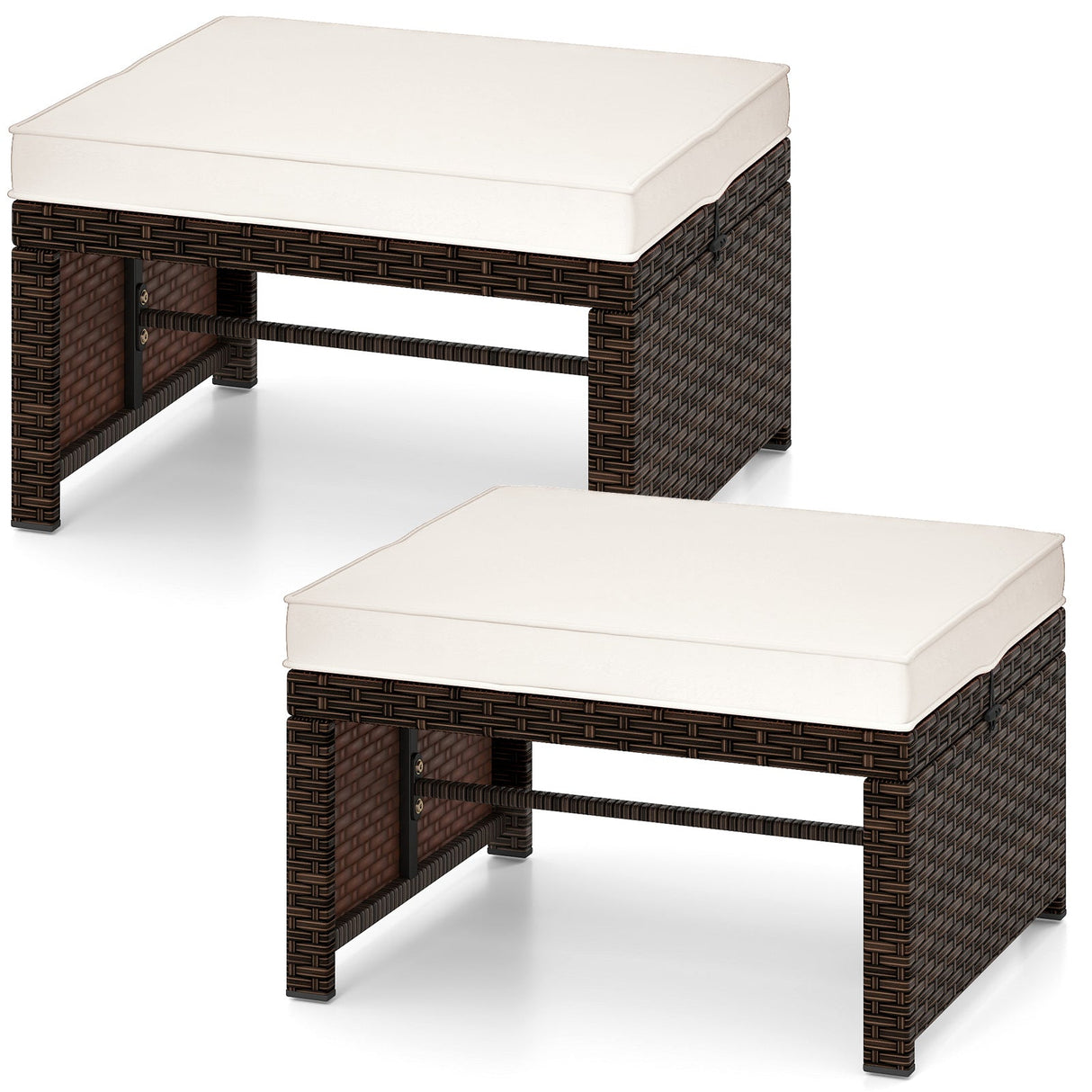 Otomana/Puf Multiusos de Exterior de Ratan PE de 2 Piezas para Patio