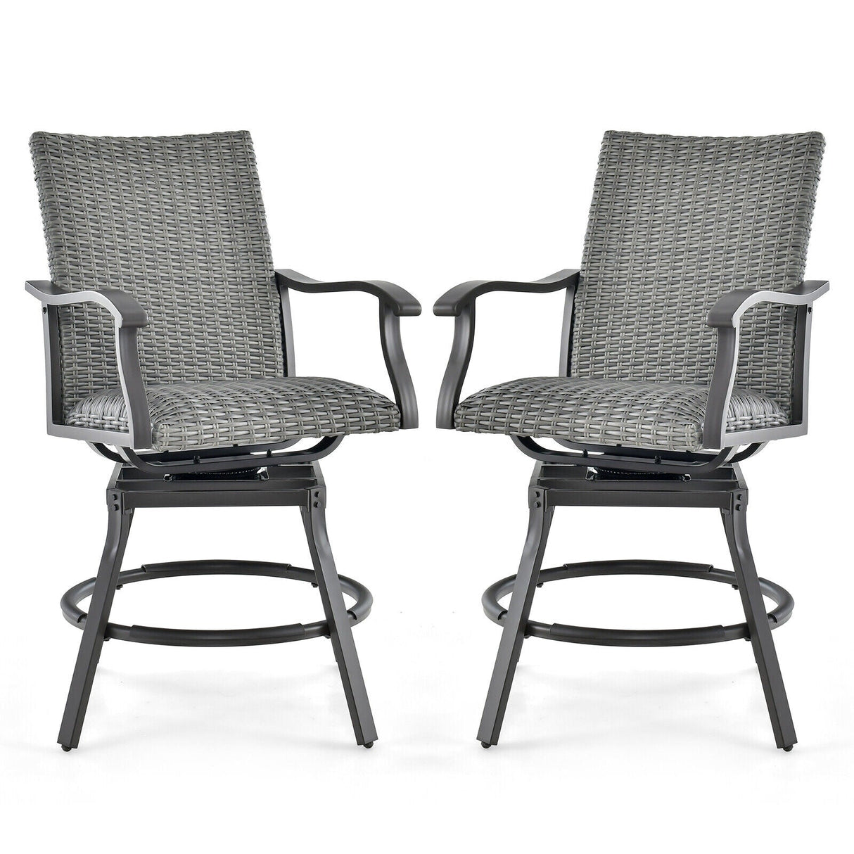 2 Pieces Patio Swivel Bar Chair Set with Quick Dry 4D Air Fiber Cushion