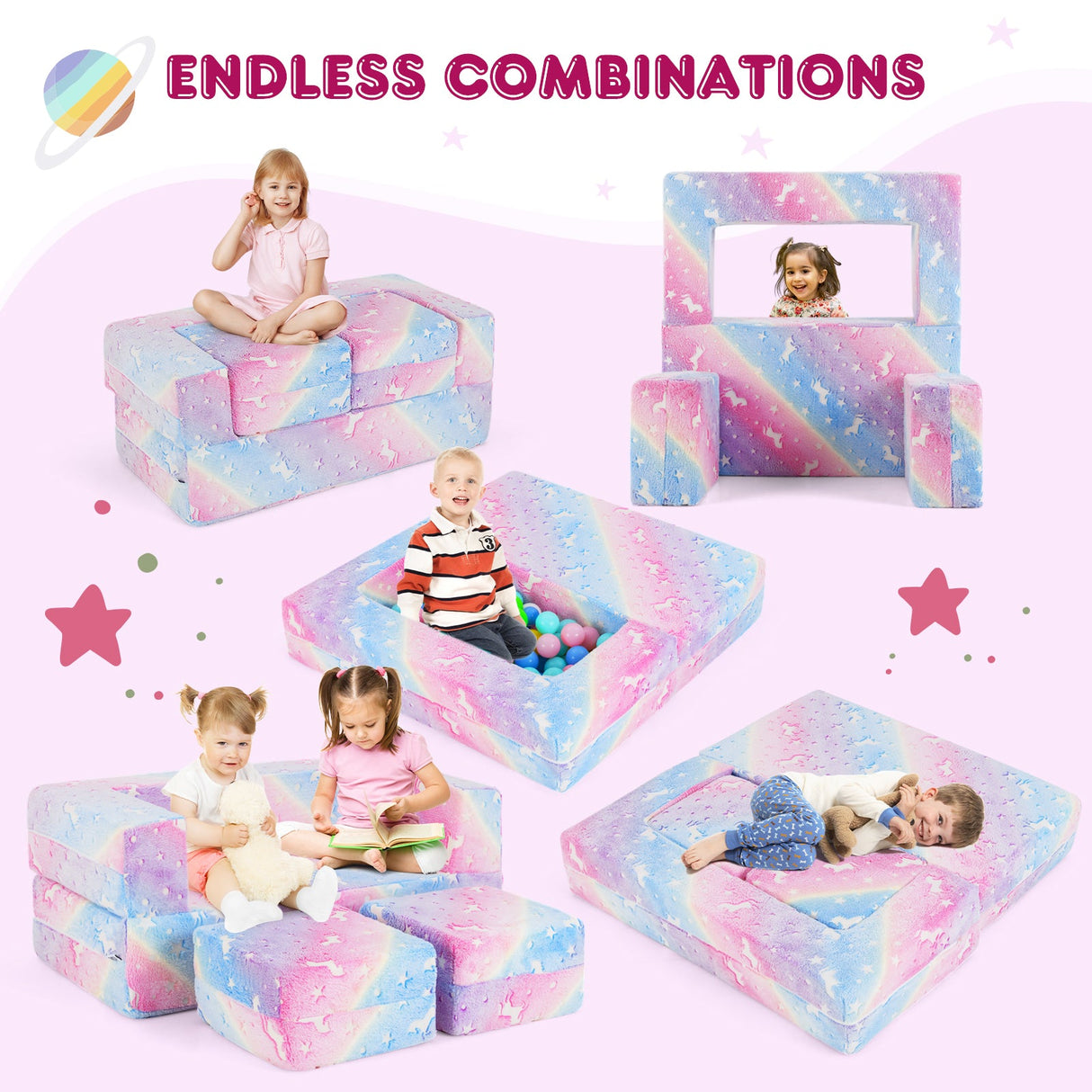 Sofá de juego infantil de 2 plazas con funda de franela extraíble y lavable a máquina