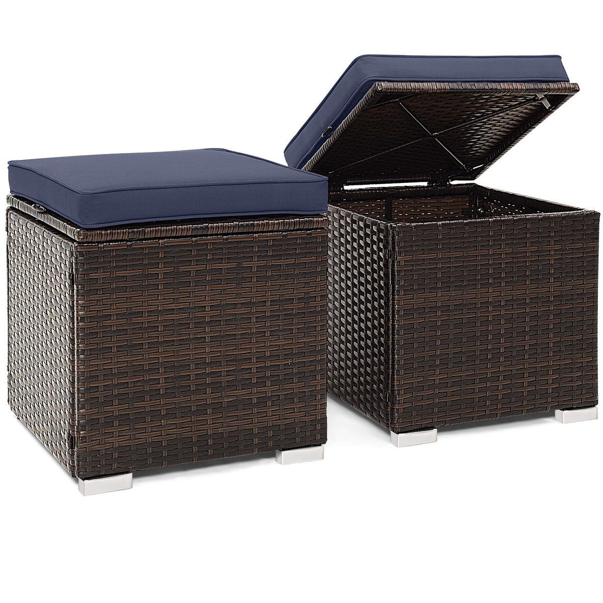 2 otomanas para patio con cojines extraíbles - Azul marino