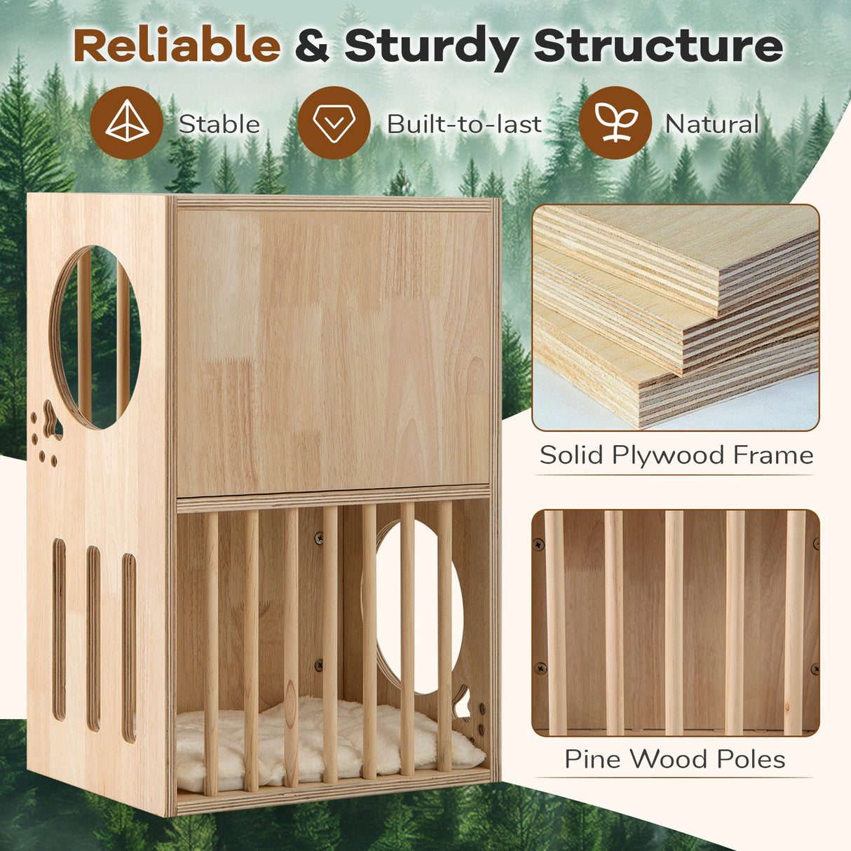 Condominio para Gatos de Madera de 2 Niveles para Interiores, Casa Simétrica para Gatos con Cojines Extraíbles