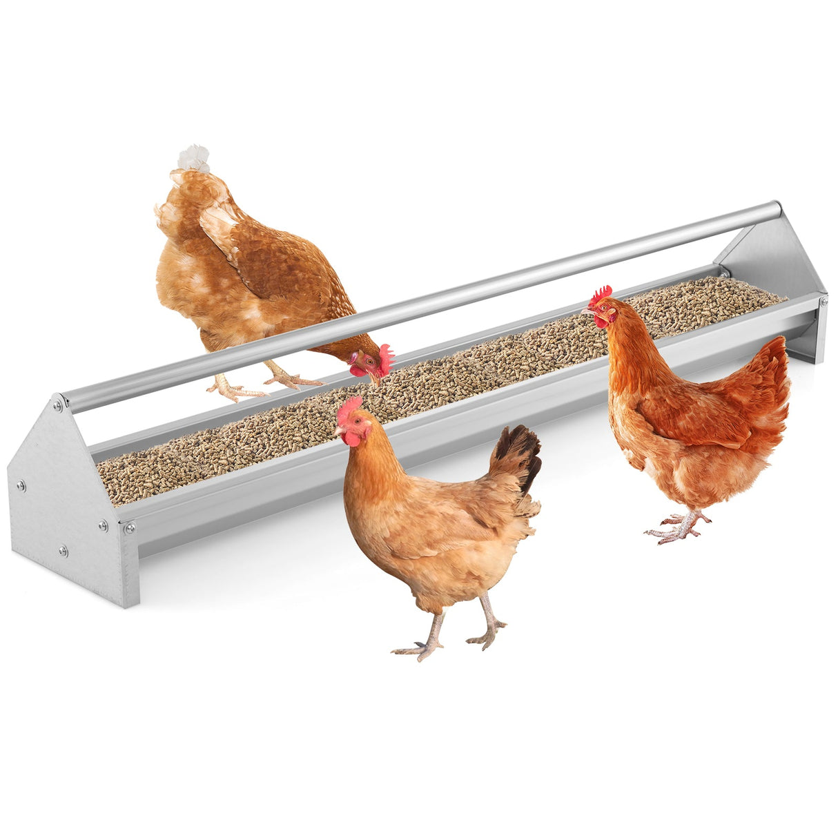 Comedero de metal para gallinas, con orificios de drenaje - Plateado