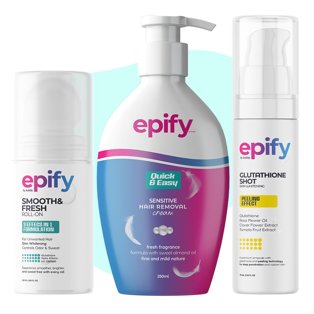 Epify Underarm Care Set, Hair Removal Cream, Glutathione Shot & 3-in-1 Roll-On, 3-Step Underarm Routine