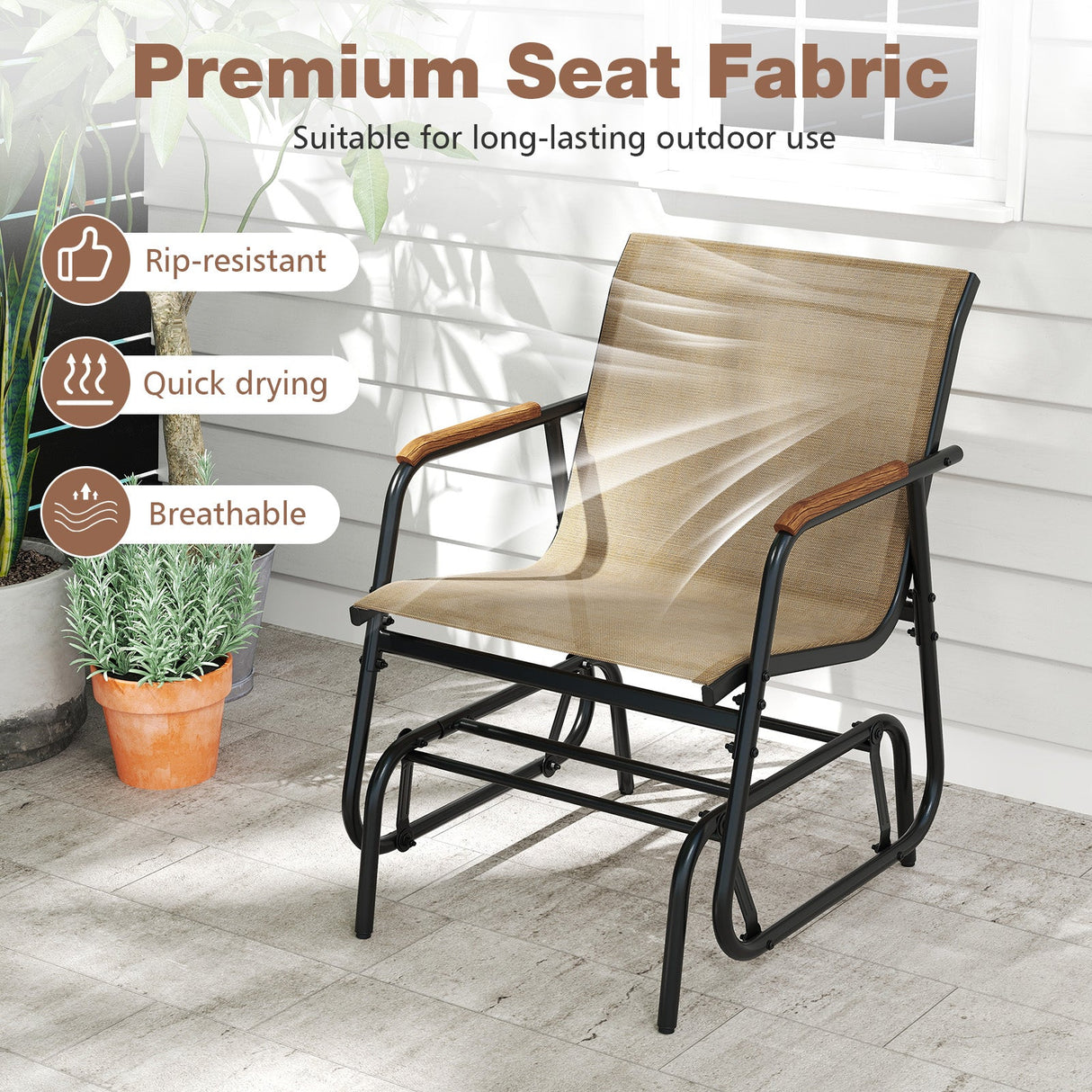 3-Piece Outdoor Glider Bistro Set with Tempered Glass Top and Metal Frame-Coffee