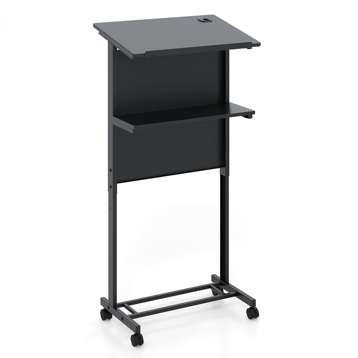 3-Position Height Adjustable Lectern Table with Tilted Tabletop-Black
