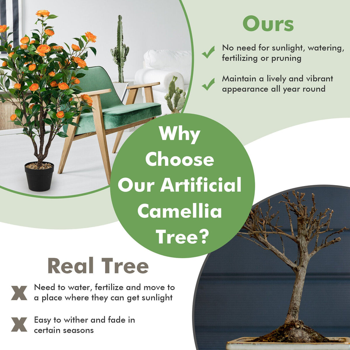 3.3 pies Árbol de Camelia Artificial para Interiores y Exteriores