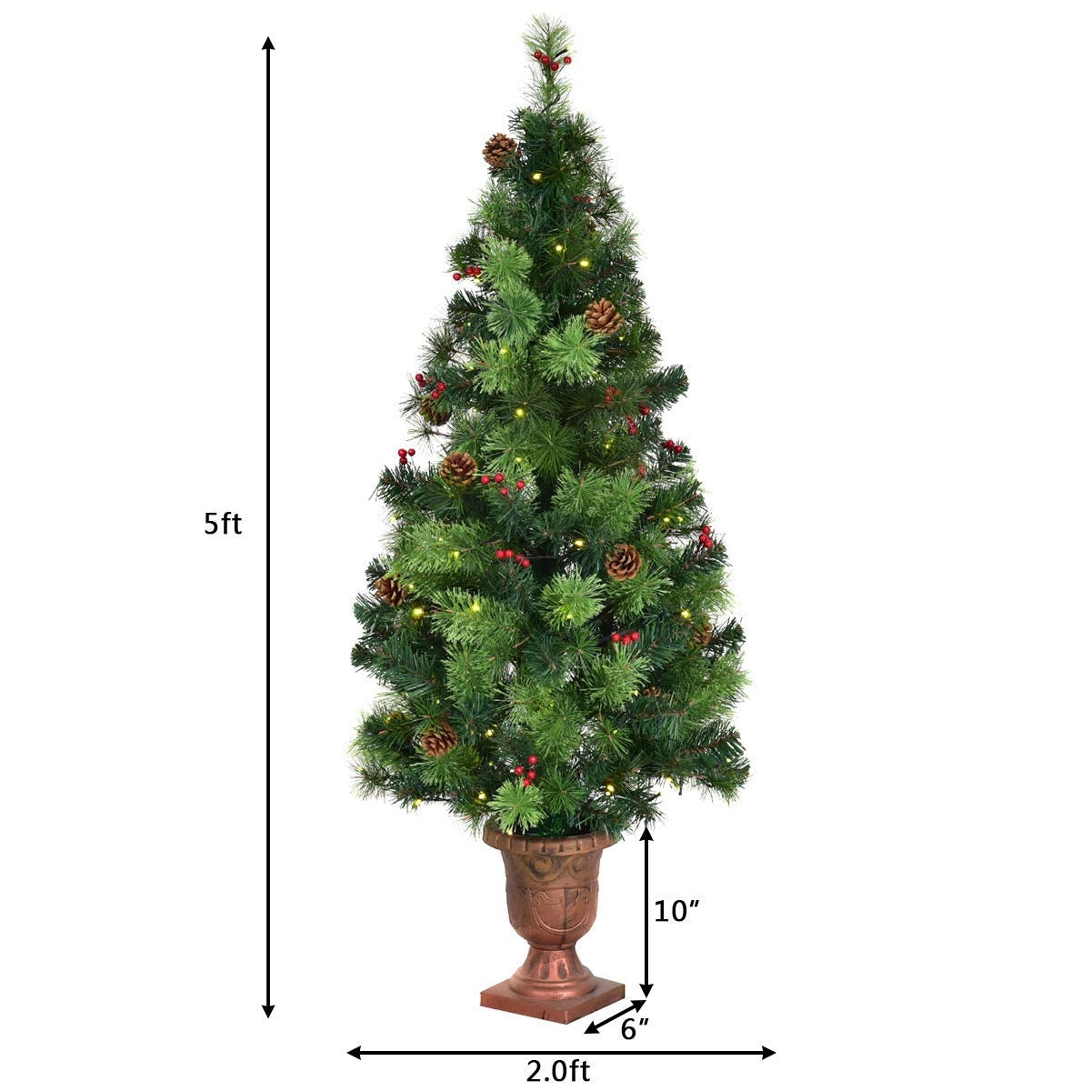 Árbol de Navidad LED con bayas rojas y piñas