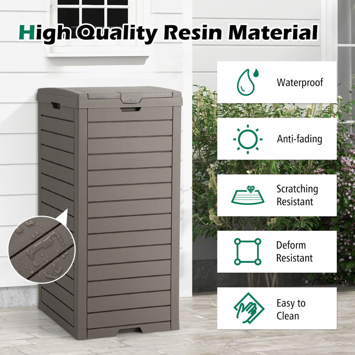 31 Gallon Large Outdoor Trash Can with Lid and Pull