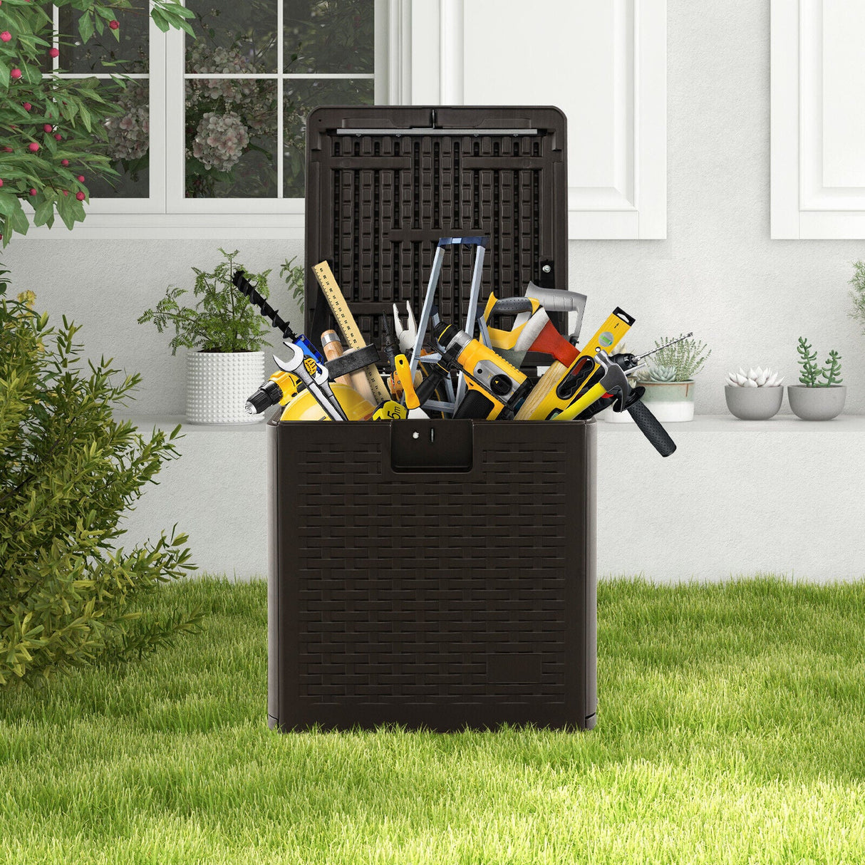 Contenedor de almacenamiento para todo tipo de clima de 31/73/100 galones con tapa con cerradura-S