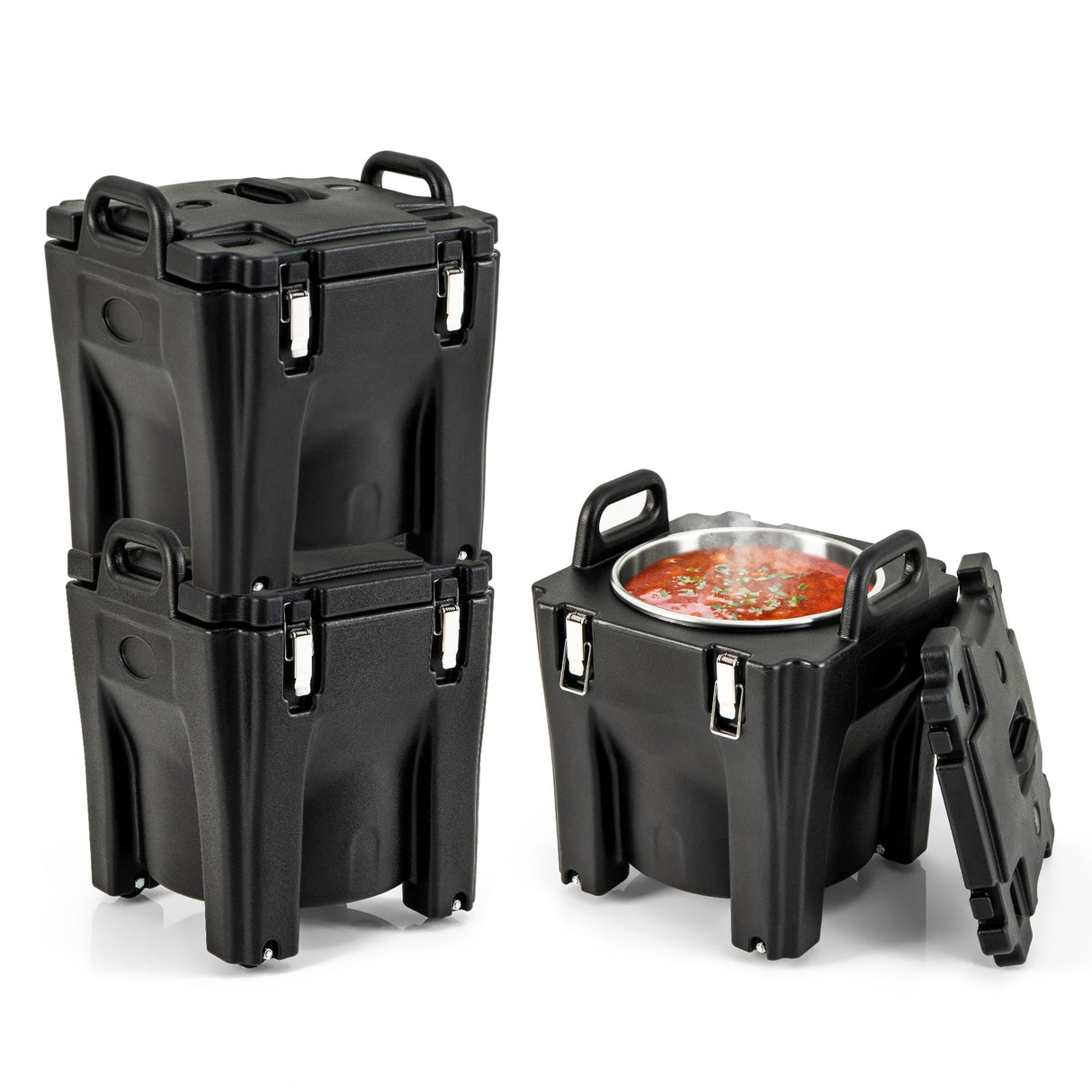 32 QT Transportador de Alimentos Aislado Portátil con Barril de Acero Inoxidable para Catering y Camping - Negro