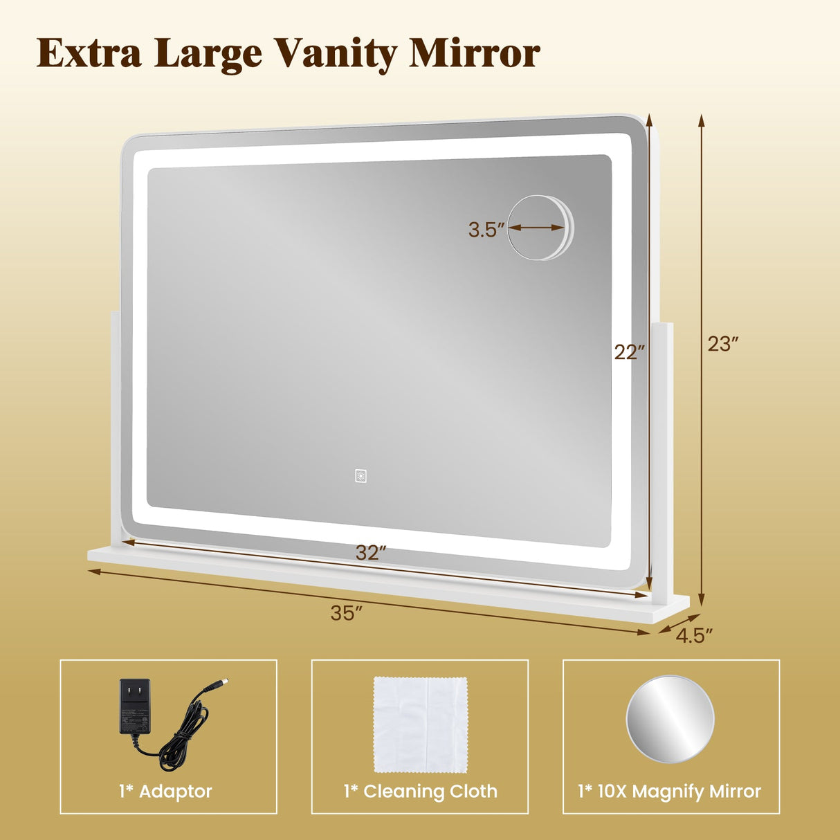 Espejo de tocador grande para maquillaje de 32 x 22 pulgadas con modo de iluminación de 3 colores - Blanco