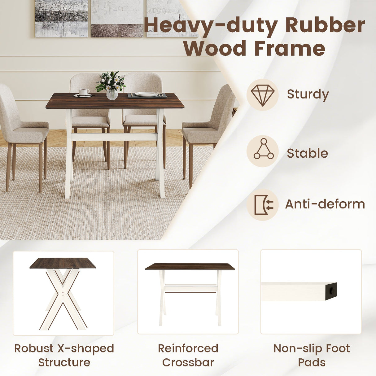 Mesa de comedor moderna, mesa de cocina de madera con estructura en forma de X - Blanca